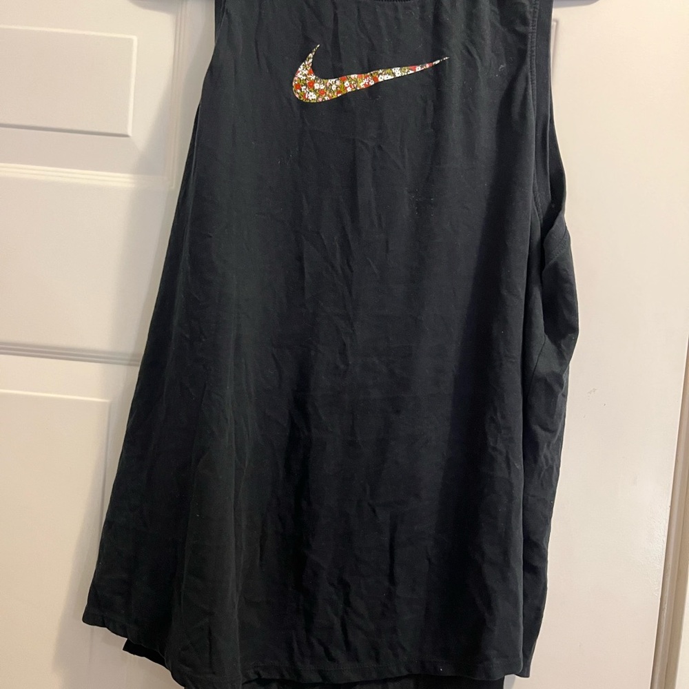 Nike Black Tank with Floral Swoosh
